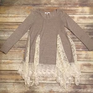 Tan Boutique Tunic with lace detail